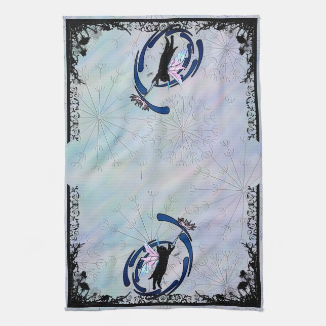 Cosmic Cat Dandelion Kitchen Towel (Vertical)