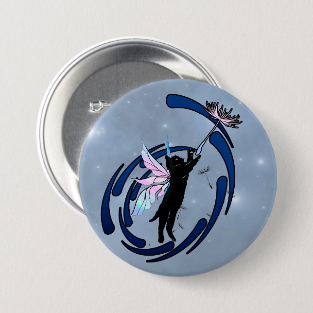 Cosmic Cat Dandelion Pinback Button (Front & Back)