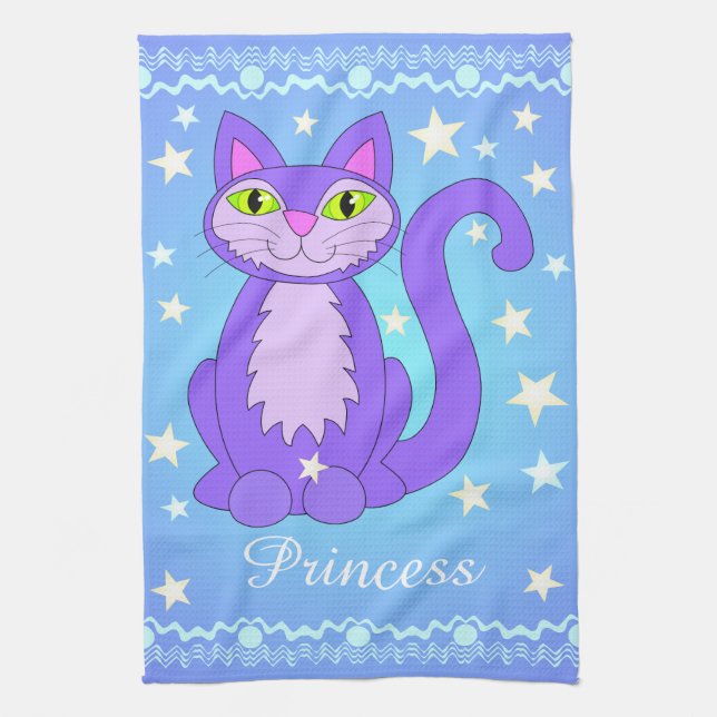 Cosmic Cat Design Personalized Pet Name Tea Towels (Vertical)