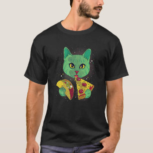 Cosmic Cat Eating Pizza and Taco  Space Graphic T-Shirt