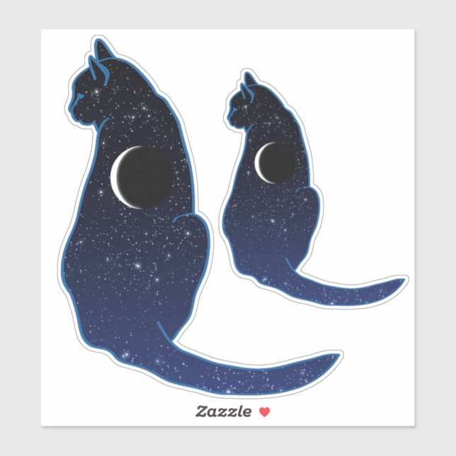 Cosmic Cat in Stars and Crescent Moon Pattern Sticker (Sheet)