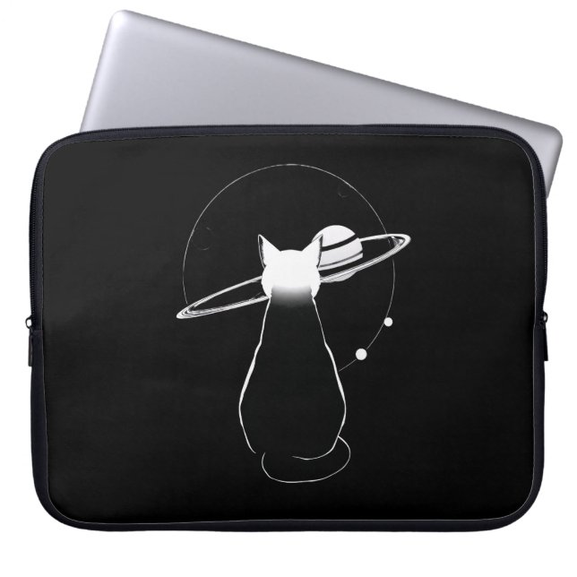 Cosmic Cat Minimalist Line Art Laptop Sleeve (Front)