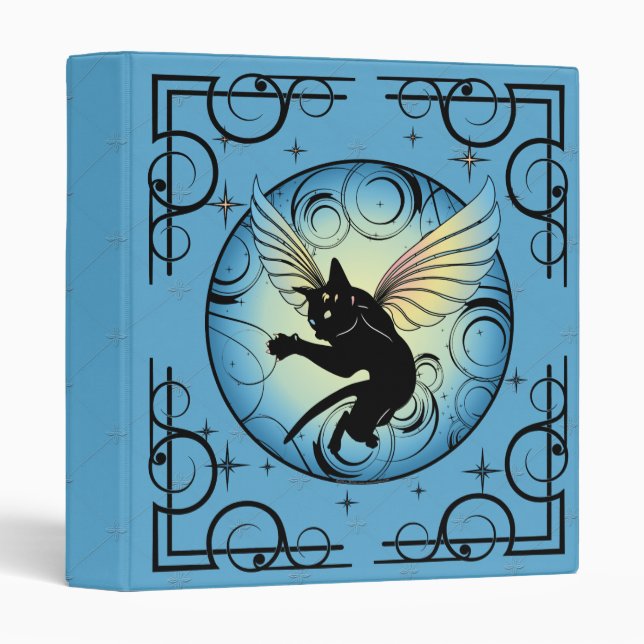 Cosmic Cat Moon and Stars 3 Ring Binder (Front/Spine)