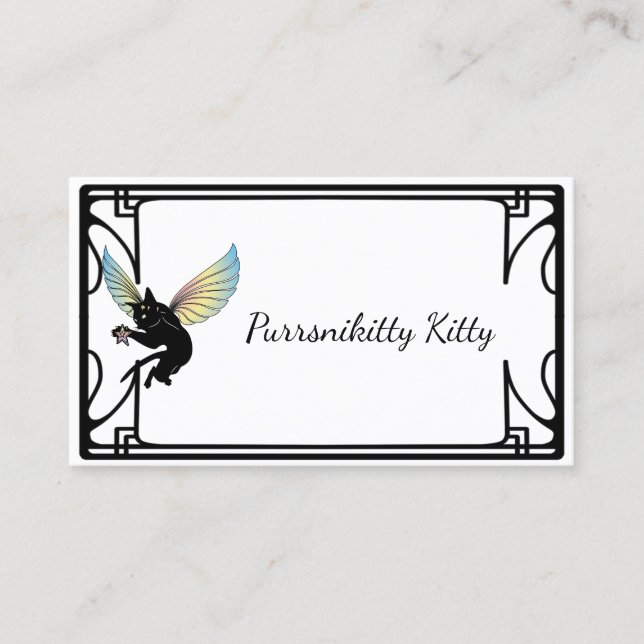 Cosmic Cat Moon and Stars Business Card (Front)