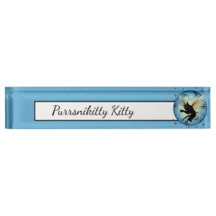 Cosmic Cat Moon and Stars Desk Name Plate