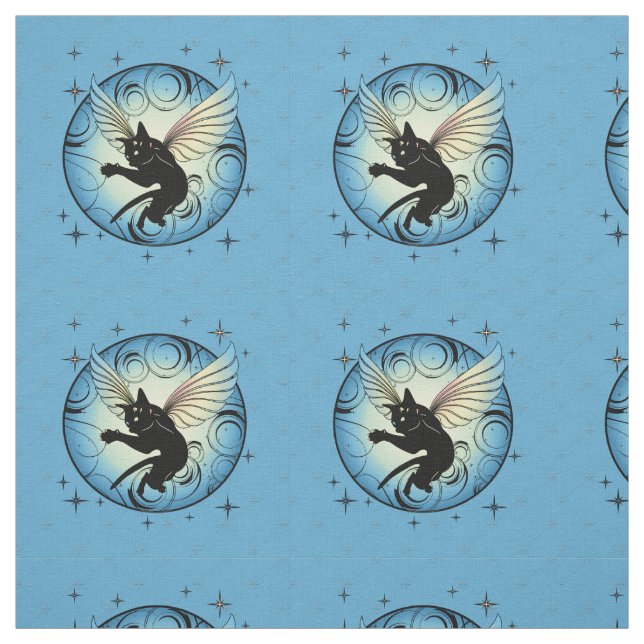 Cosmic Cat Moon and Stars Fabric (Swatch)