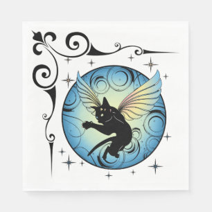 Cosmic Cat Moon and Stars Napkins
