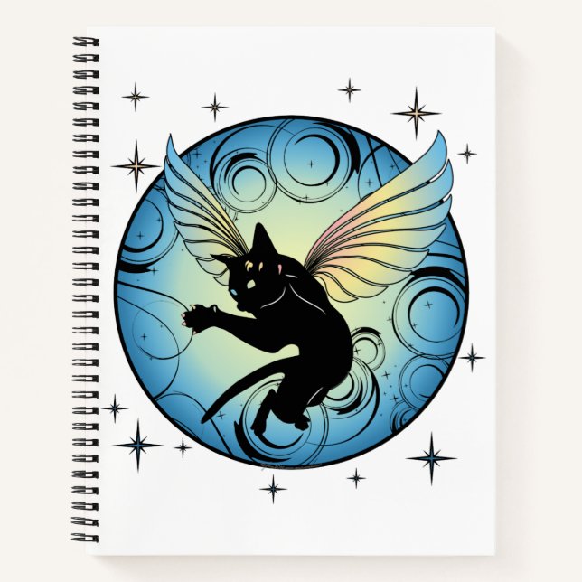 Cosmic Cat Moon and Stars Notebook (Front)