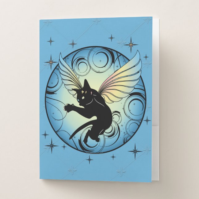 Cosmic Cat Moon and Stars Pocket Folder (Front)
