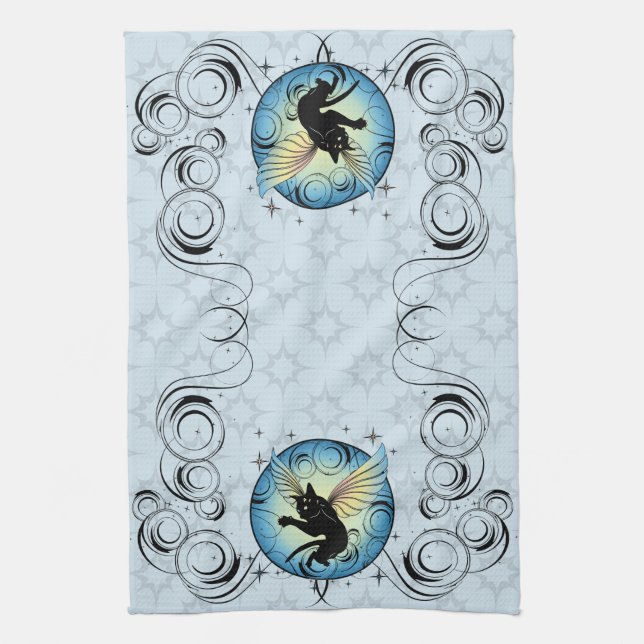 Cosmic Cat Moon and Stars Towel (Vertical)