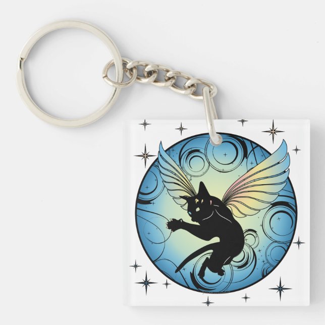 Cosmic Cat Moon Keychain (Front)