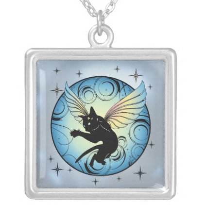 Cosmic Cat Moon Silver Plated Necklace