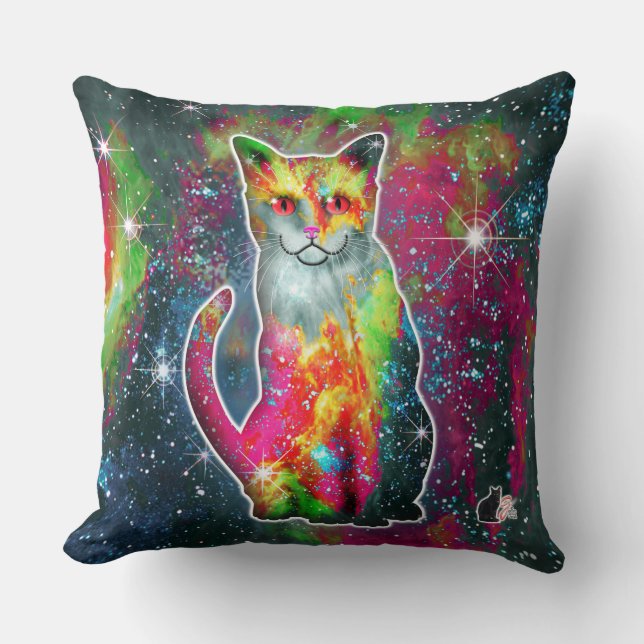 Cosmic Cat Omega Throw Pillow (Front)