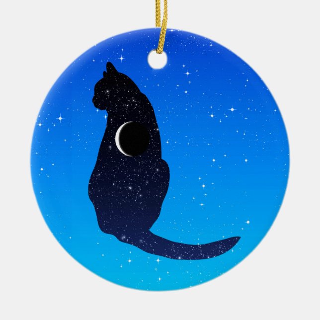 Cosmic Cat on a Starry Sky Background Ceramic Ornament (Front)