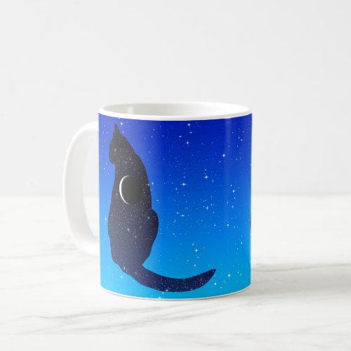 Cosmic Cat on a Starry Sky Background Coffee Mug