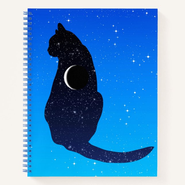 Cosmic Cat on a Starry Sky Background Notebook (Front)