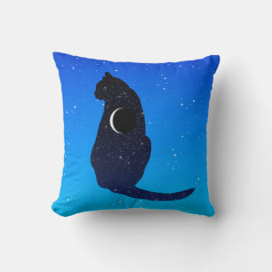 Cosmic Cat on a Starry Sky Background Throw Pillow