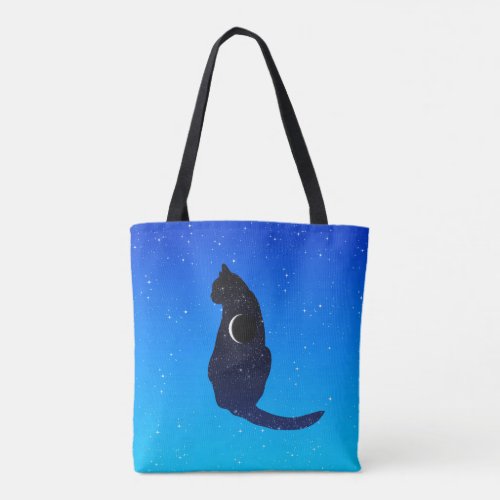 Cosmic Cat on a Starry Sky Background Tote Bag