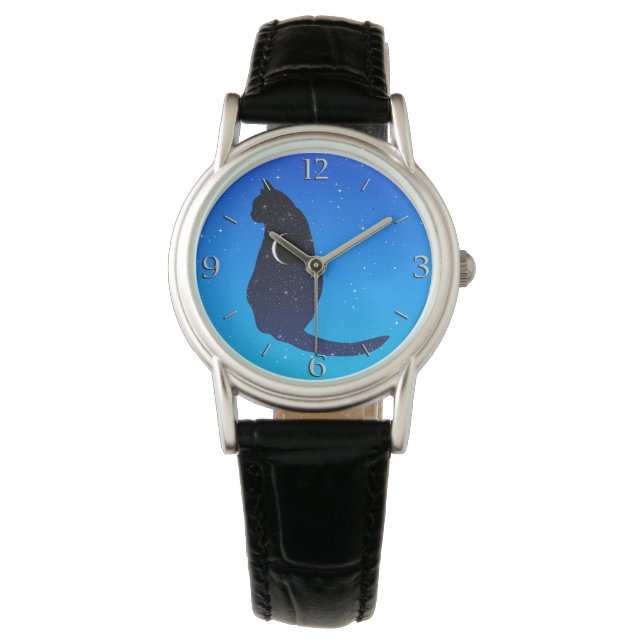 Cosmic Cat on a Starry Sky Background Watch (Front)