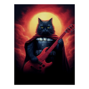 Cosmic Cat Playing Guitar in Galaxy Poster