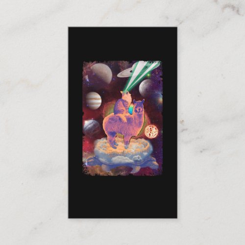 Cosmic Cat riding Llama Alpaca Turtle Space Business Card