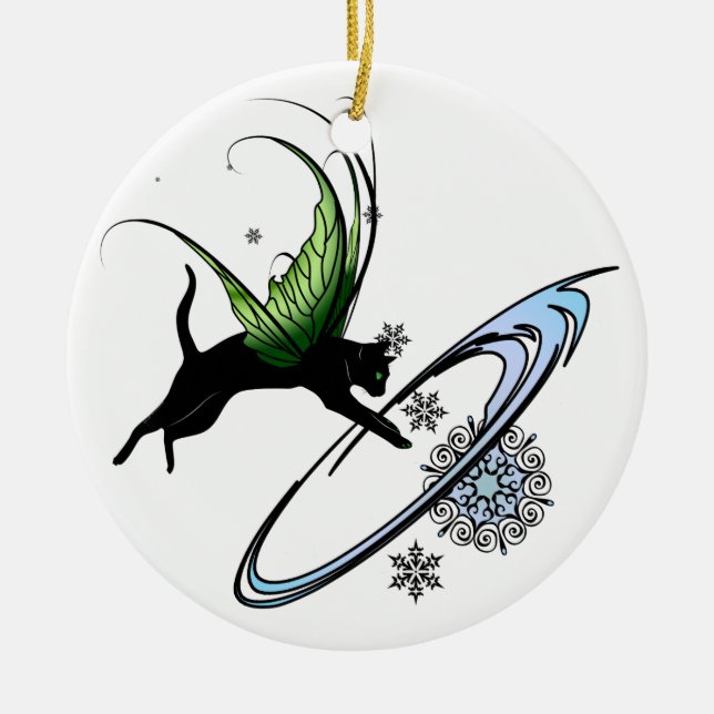 Cosmic Cat Snowflake Ceramic Ornament (Front)