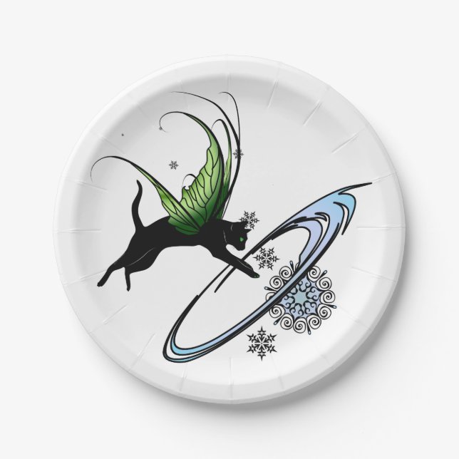 Cosmic Cat Snowflake Paper Plates (Front)