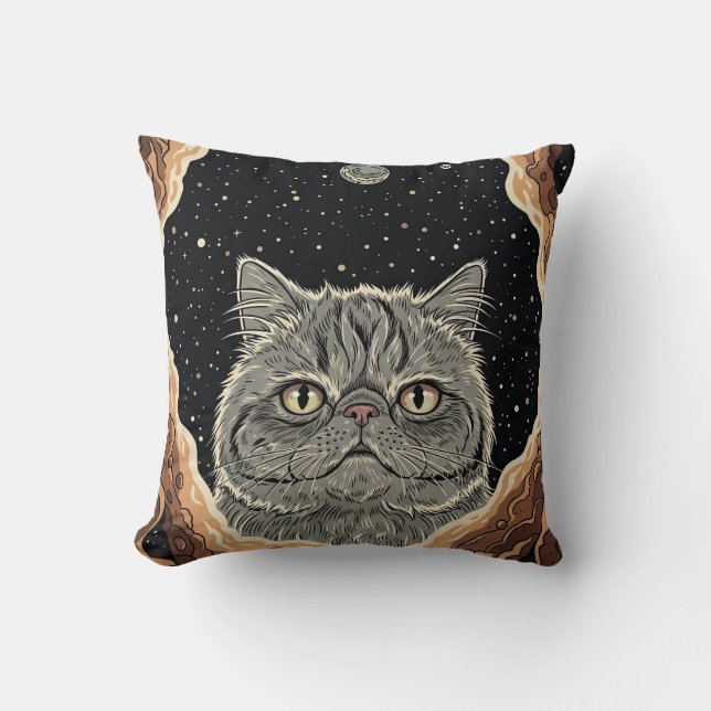 Cosmic Cat Throw Pillow (Front)