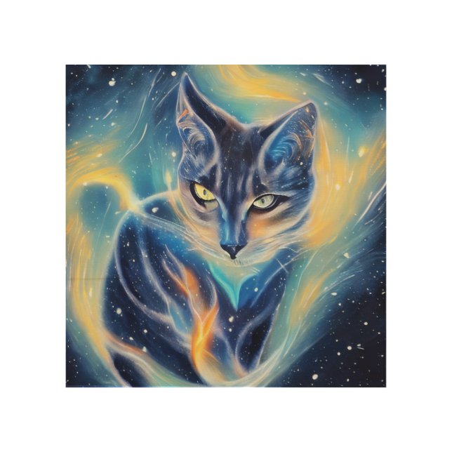 Cosmic Cat Wood Wall Art (Front)