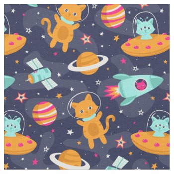 Cosmic Cats Fabric by robyriker at Zazzle