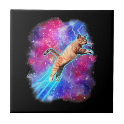 Cosmic Cats Funny Outer Space Tee Galaxy Kitty Kit Ceramic Tile