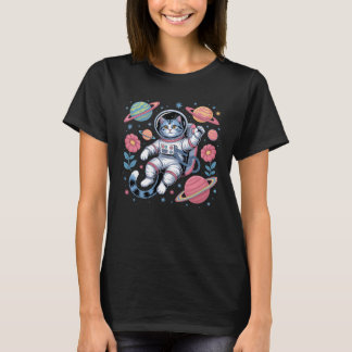 Cosmic Catstronaut in Neon Space Vaporwave T-Shirt