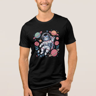 Cosmic Catstronaut in Neon Space Vaporwave Tri-Blend Shirt