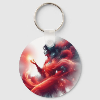 Cosmic Celestial Goddess Abstract Red Cloud Galaxy Keychain