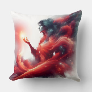 Cosmic Celestial Goddess Abstract Red Cloud Galaxy Throw Pillow