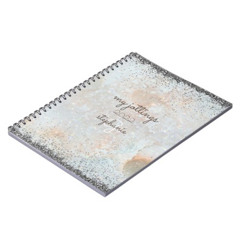 Cosmic Celestial Silver Glitter Monogram Chic Cool Notebook