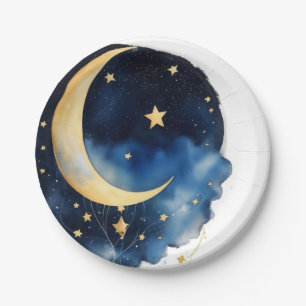 Cosmic Celestial Watercolor Baby Shower Paper Plates