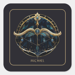 Cosmic Centaur Zodiac Sign Black Gold Sagittarius Square Sticker