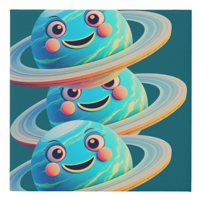 "Cosmic Charm: Quirky Planet T-Shirt Collection Faux Canvas Print (Front)