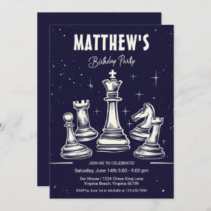 Cosmic Chess-Themed Modern Stary Birthday Party Invitation