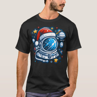 Cosmic Christmas - Festive Astronaut With Santa Ha T-Shirt