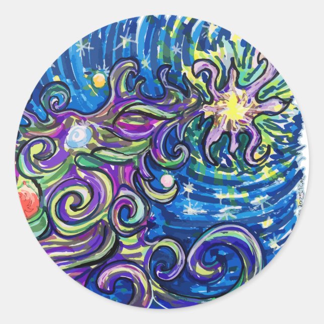 Cosmic Christmas Tree Classic Round Sticker (Front)