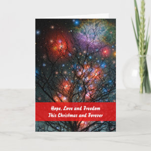 Cosmic Christmas Tree with Greeting Holiday Card