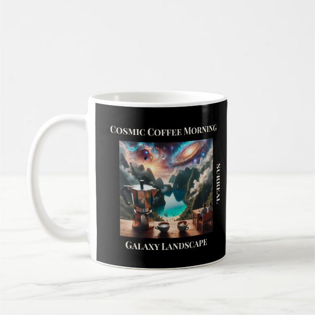 Cosmic Coffee Morning – Surreal Galaxy Landscape Coffee Mug (Left)