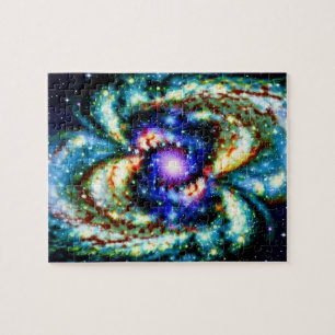 Cosmic color explosion with vivid purple and blue jigsaw puzzle