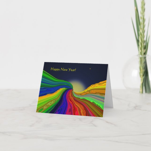 Cosmic Color Rivers Abstract New Years Card (Front)