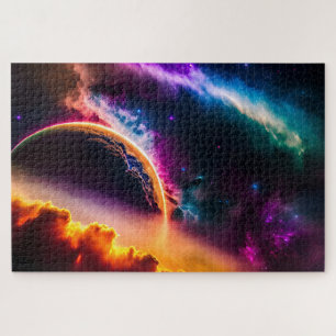 Cosmic Colorful Clouds and Stars in Outer Space Jigsaw Puzzle