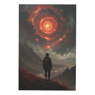 Cosmic Contemplation Fire Vortex Wood Wall Art