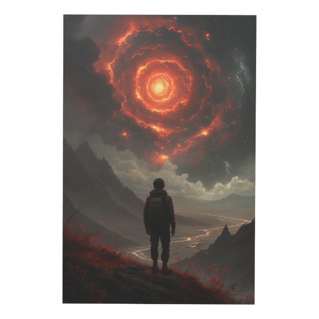 Cosmic Contemplation Fire Vortex Wood Wall Art (Front)