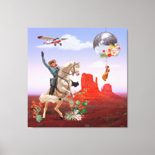 Cosmic Cowboy Disco Canyon Horse Surreal Collage Canvas Print